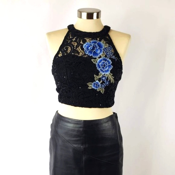 Speechless Black Floral Sequin Halter Top - Picture 2 of 13
